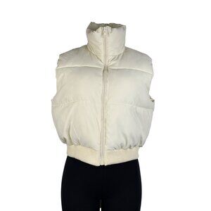 Merokeety Women’s White Polyester Puffer Vest Sleeveless Full Zip Size M